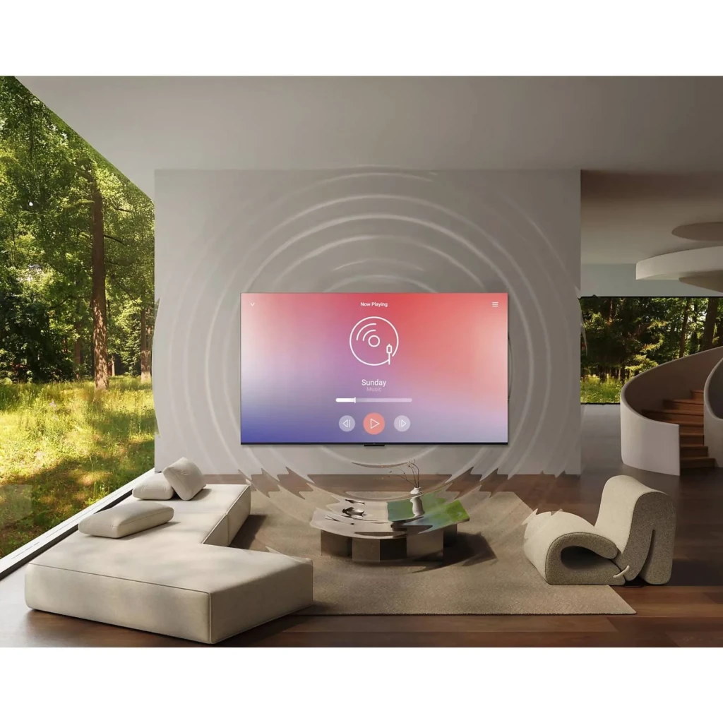 TCL 55C8L Smart TV QD-Mini LED 55 4K AiPQ Pro Negro con pantalla delgada sin bordes, montada en pared, imagen vibrante y sonido envolvente en sala moderna