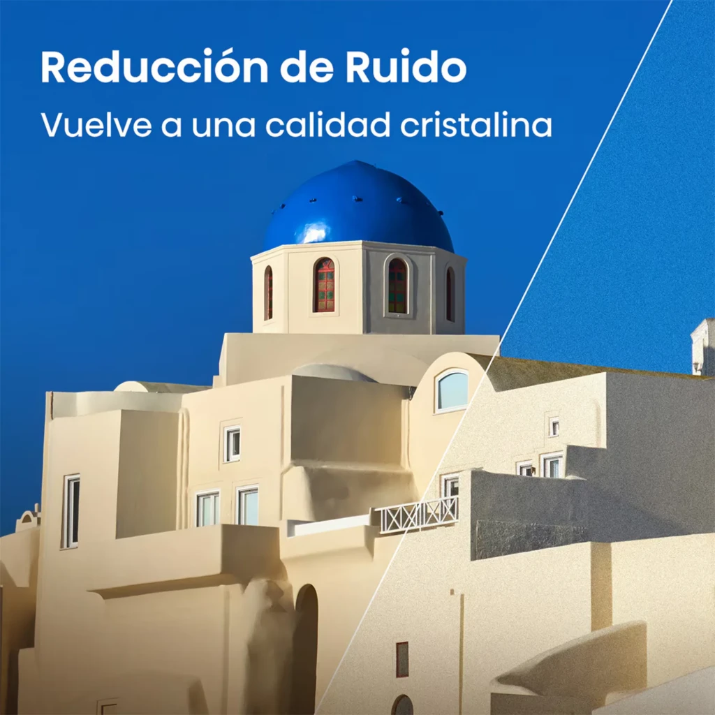 Hisense 40A4S Smart TV QLED 40 pulgadas Full HD negro con función de reducción de ruido, mostrando comparación antes y después para imagen más nítida