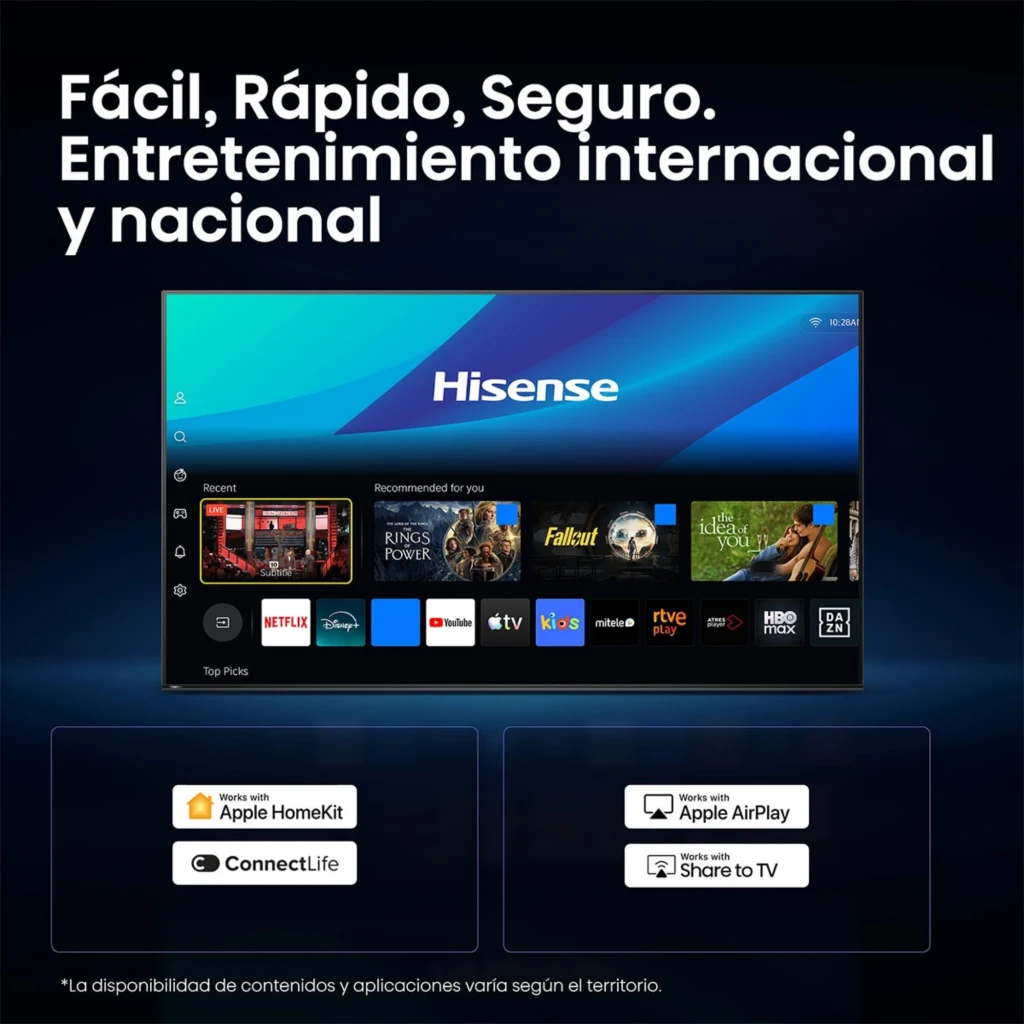 Hisense 40A4S Smart TV QLED 40 pulgadas Full HD en negro con biseles delgados, interfaz inteligente con apps de streaming y compatibilidad Apple AirPlay