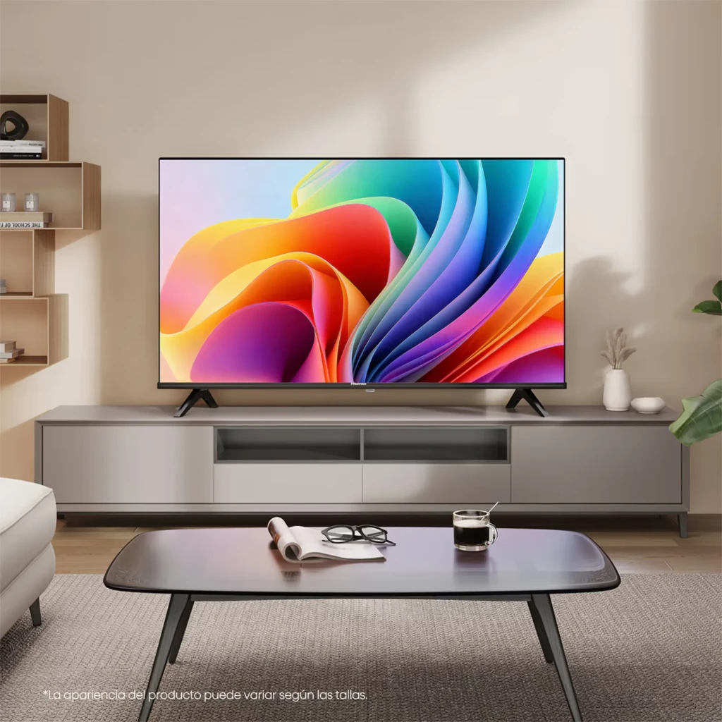 Hisense 40A4S Smart TV QLED 40 pulgadas Full HD en color negro, pantalla sin bordes notorios, soportes en V, imagen vibrante con colores intensos en sala