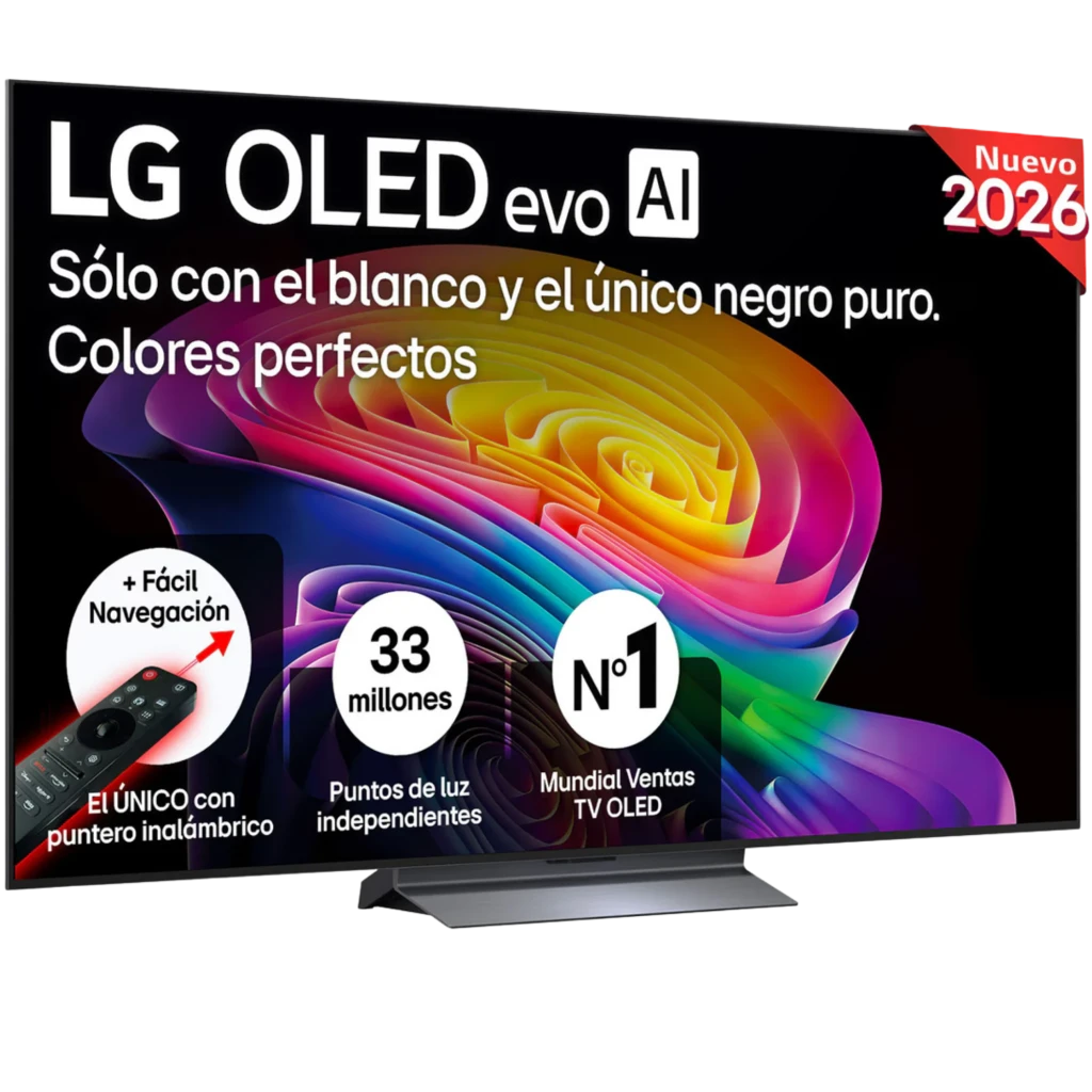LG OLED48C66LB Smart TV OLED evo 48 pulgadas 4K con colores vivos, negros puros, bisel ultrafino, peana central y mando con puntero inalámbrico