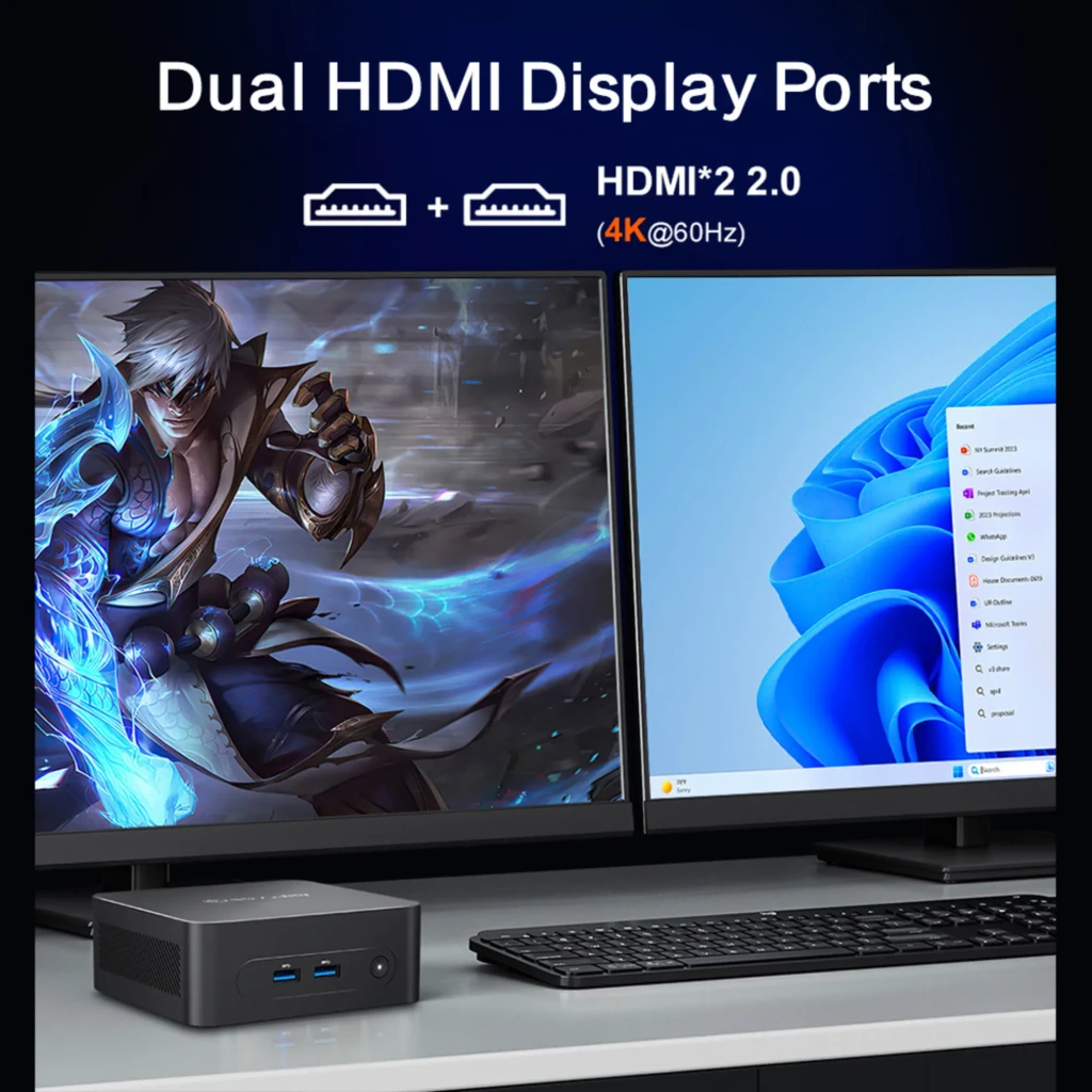 MLLSE M2 Plus Mini PC Intel Celeron 5205U, 8 GB RAM, 256 GB, Windows 11, caja compacta negra con doble HDMI 2.0 4K60, USB frontales y ventilación lateral