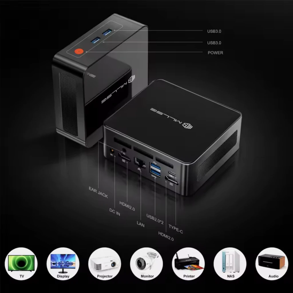 Mini PC MLLSE G1 compacto con Ryzen 5 5500U, 16 GB RAM, 512 GB, Windows 11 Pro; puertos USB 3.0, USB 2.0, HDMI dual, LAN, Type C y jack de audio