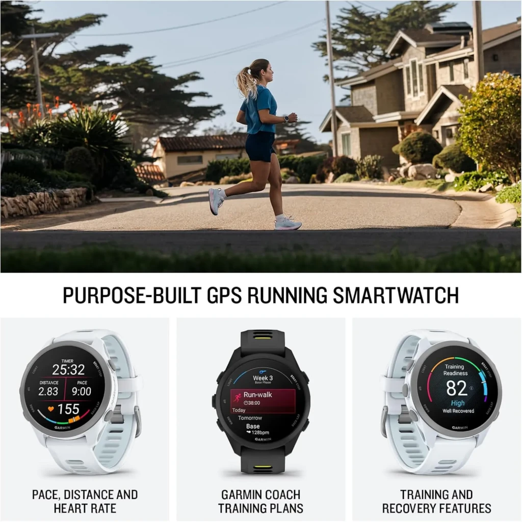 Garmin Forerunner 170 smartwatch negro con pantalla AMOLED 1,2 pulgadas, GPS integrado, resistencia 5 ATM, métricas de ritmo, distancia y frecuencia cardiaca