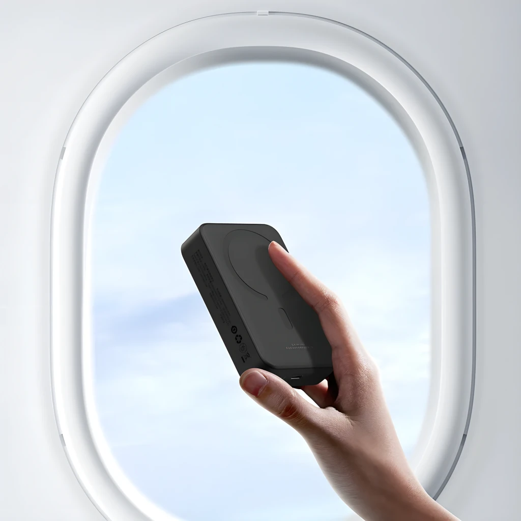 Power Bank Baseus EnerFill FM41 Ultra Mini Magnetic Negro, compacto y rectangular, acabado mate, imán circular trasero y puerto lateral, diseño portátil