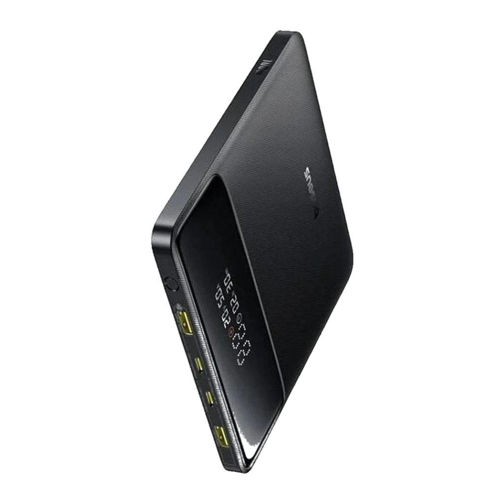 Batterie externe Baseus Blade H1 Lite 20000 mAh 100 W, boîtier fin noir texturé, écran LED latéral, ports USB multiples à accents verts, coins biseautés