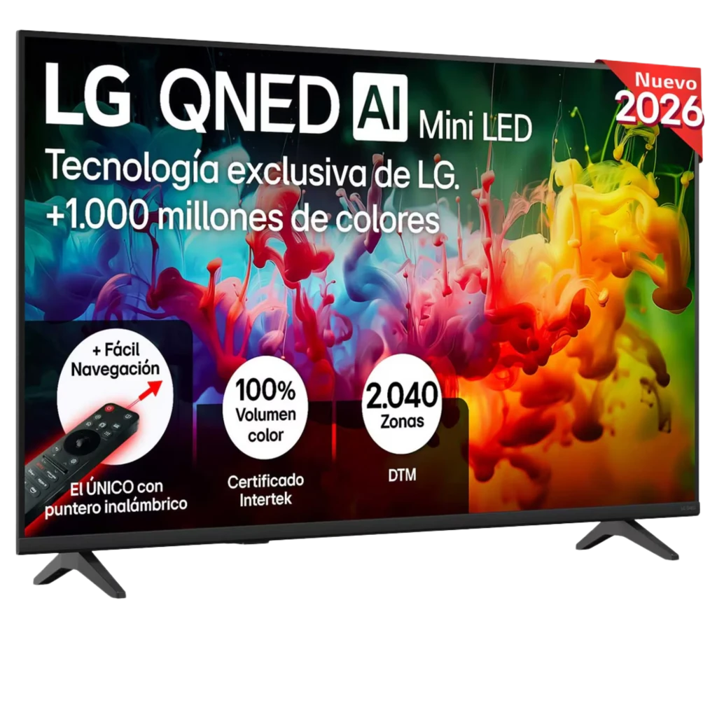 LG 65QNED70B6C Smart TV QNED MiniLED 65 pulgadas 4K, panel con 2040 zonas y +1000 millones de colores, marcos delgados en negro y peana doble estable