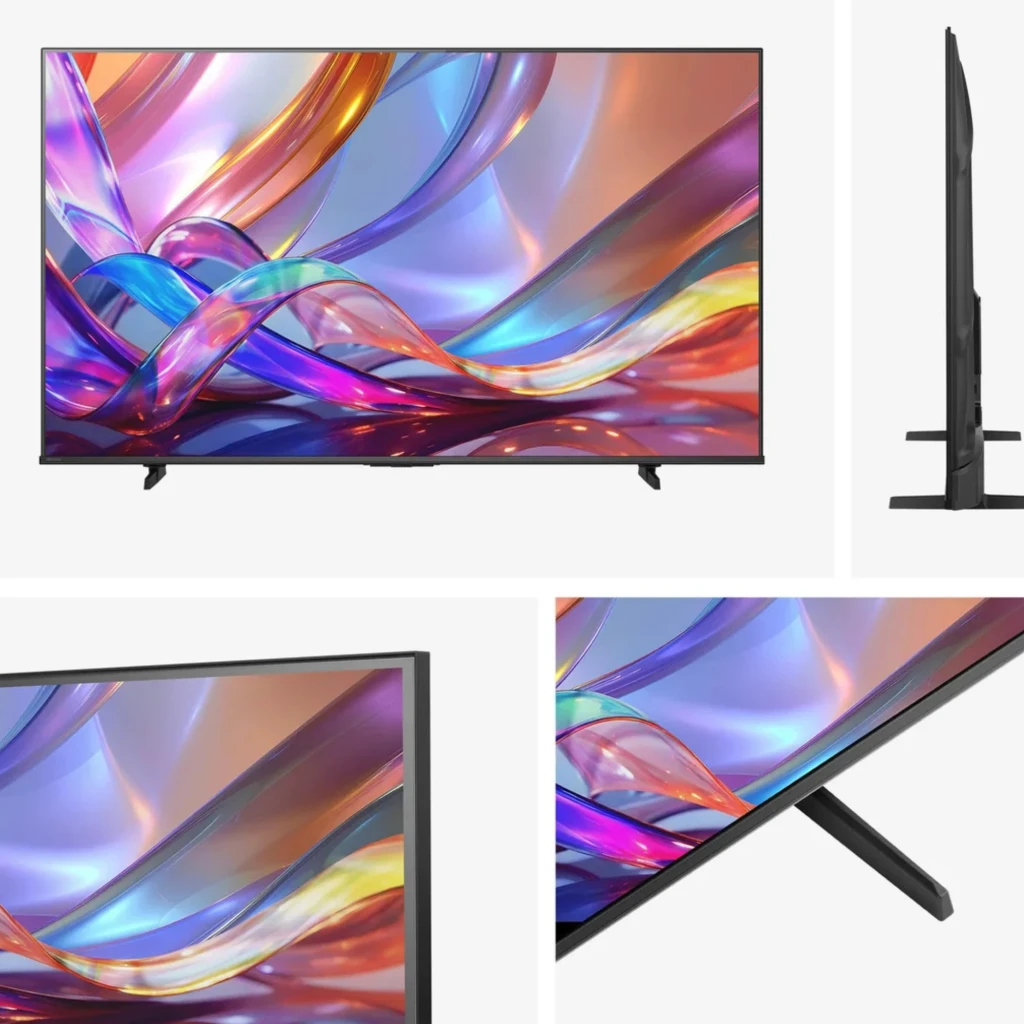 Hisense 75E7S Smart TV QLED 75 pulgadas 4K en negro, marco delgado, peana doble, perfil ultrafino y pantalla con colores vivos y alto contraste
