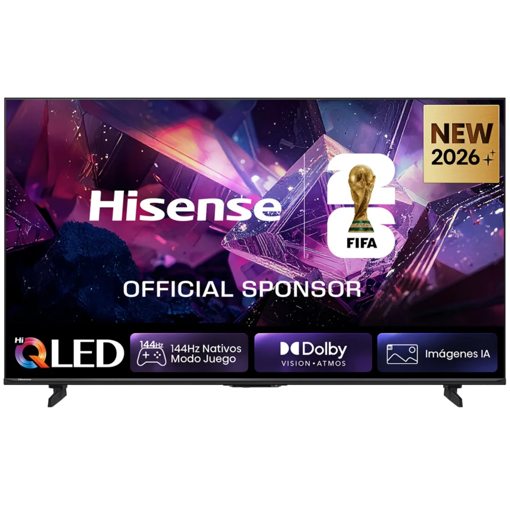 Hisense 65E7S PRO Smart TV QLED 65 pulgadas 4K, biseles delgados, soporte doble, panel vibrante con logos 144Hz, Modo Juego, Dolby Vision-Atmos e Imágenes IA