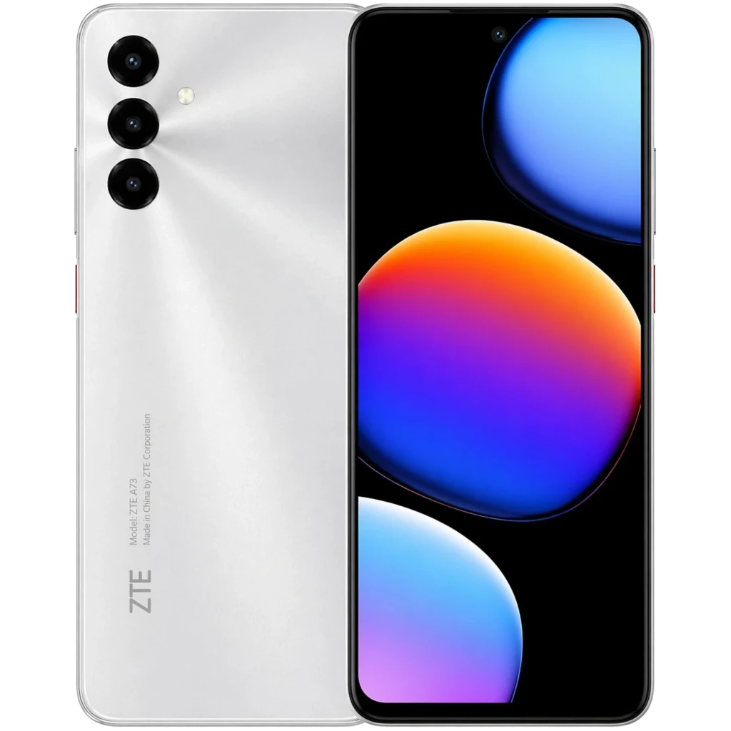 Smartphone ZTE Blade V80 Max plata estelar con triple cámara trasera, pantalla 6.9 pulgadas 120Hz, frontal con biseles finos y acabado metálico brillante