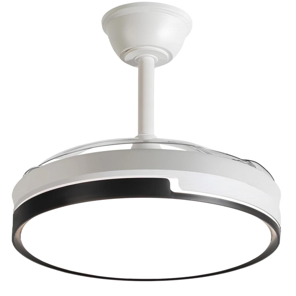 Daewoo DW5005 Ventilador de Techo 30 W con aro circular blanco y negro, diseño moderno sin aspas visibles, montaje al techo y 6 velocidades ajustables