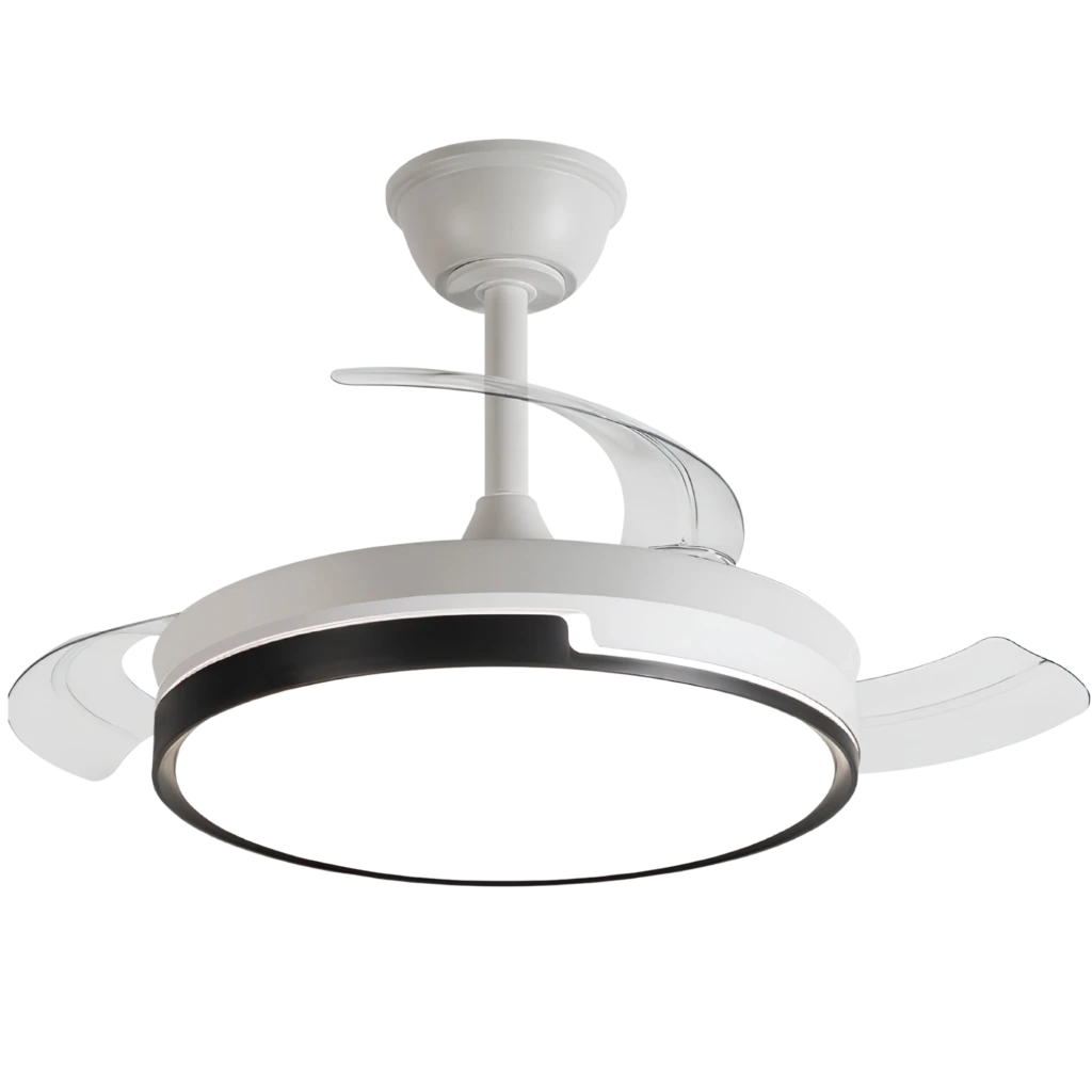 Daewoo DW5005 Ventilador de Techo 30 W, anillo circular negro, aspas retráctiles blancas, 6 velocidades, diseño moderno en acabado blanco mate