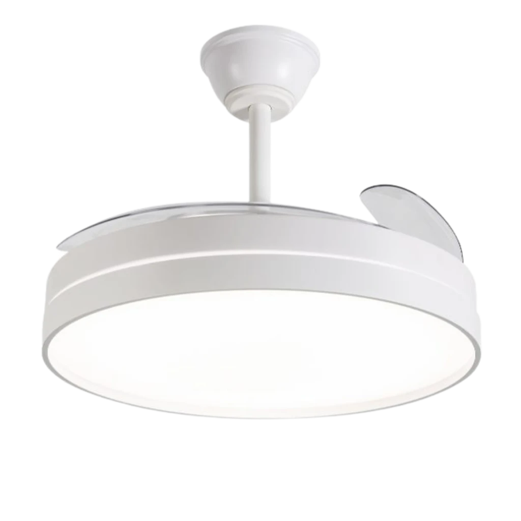 Daewoo DW5008 Ventilador de Techo 30 W 6 velocidades, acabado blanco, cuerpo circular con luz LED integrada y aspas discretas retráctiles
