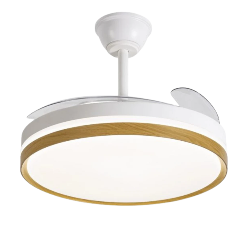 Daewoo DW5010 Ventilador de Techo 30 W 6 Velocidades con luz LED circular, acabado blanco y aro efecto madera, diseño moderno y compacto para techo