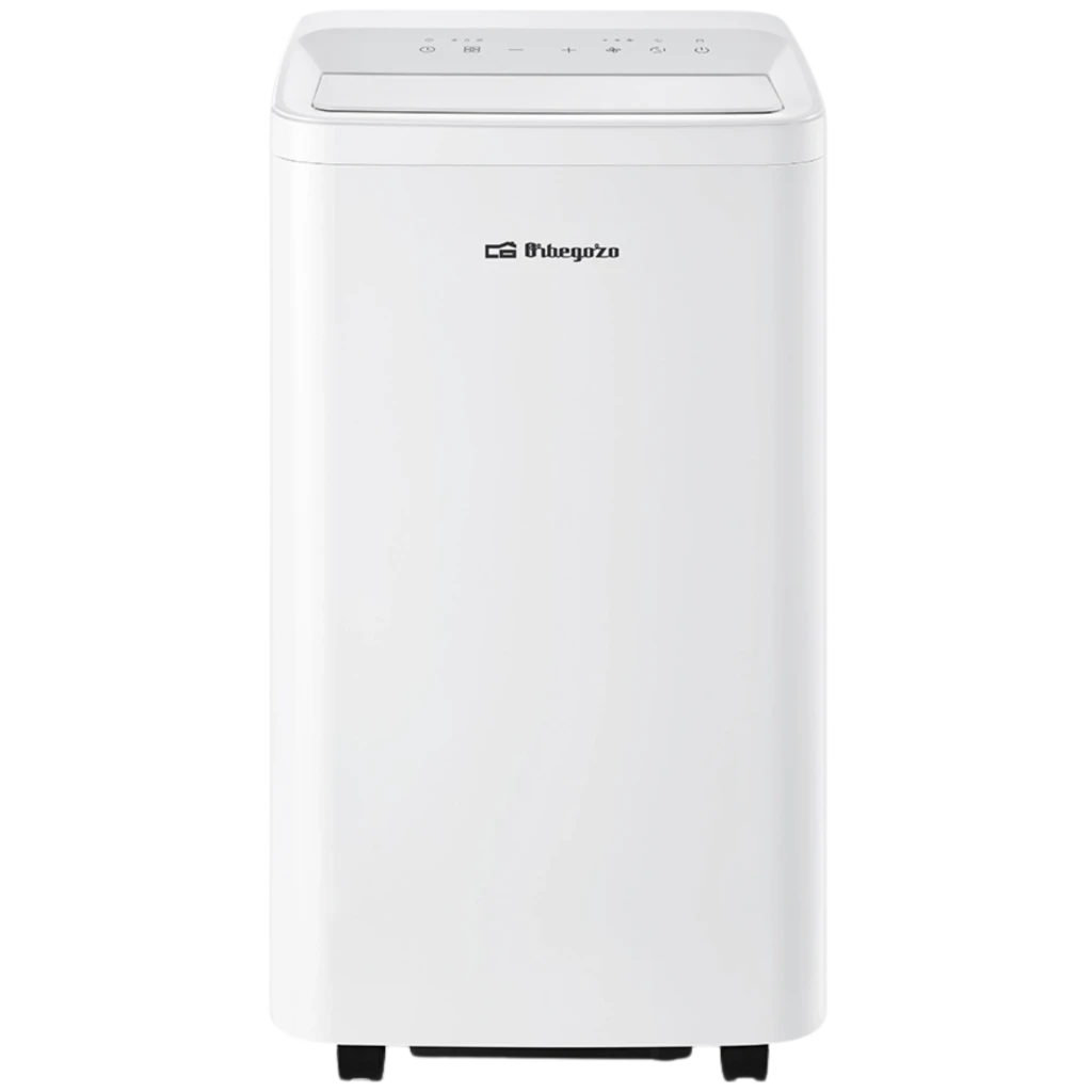 Orbegozo ADR 12050 climatiseur portable blanc, design compact rectangulaire, panneau supérieur avec commandes tactiles, roulettes discrètes pour mobilité