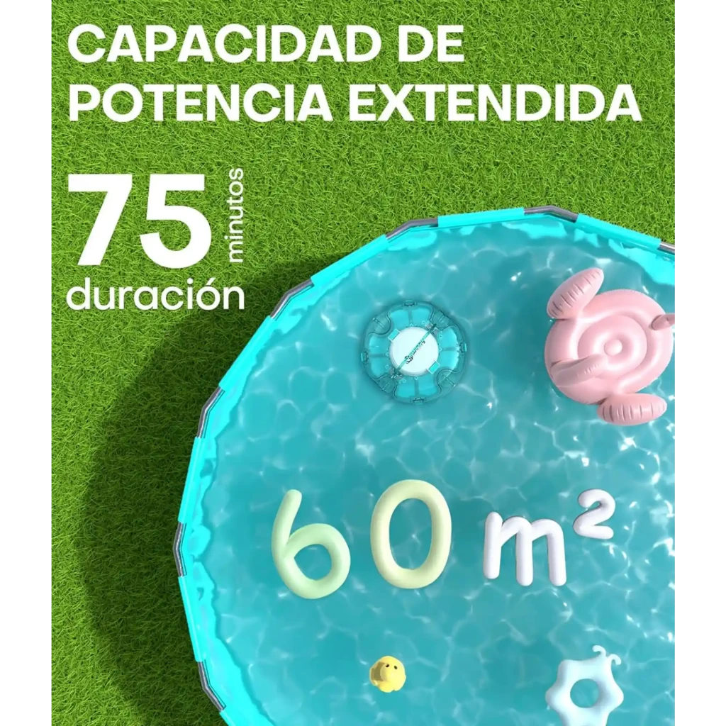 Wybot Winny 200 Robot Limpiafondos inalámbrico 30 W IPX8 para piscinas, autonomía 75 min y cobertura 60 m²; diseño compacto en azul con ruedas y filtro