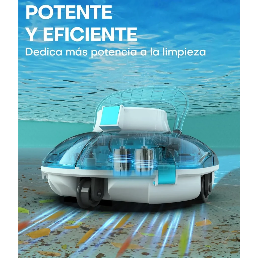 Wybot Winny 200 Robot Limpiafondos inalámbrico IPX8, diseño compacto con tapa transparente, cepillos dobles y luces indicadoras; ruedas para fácil