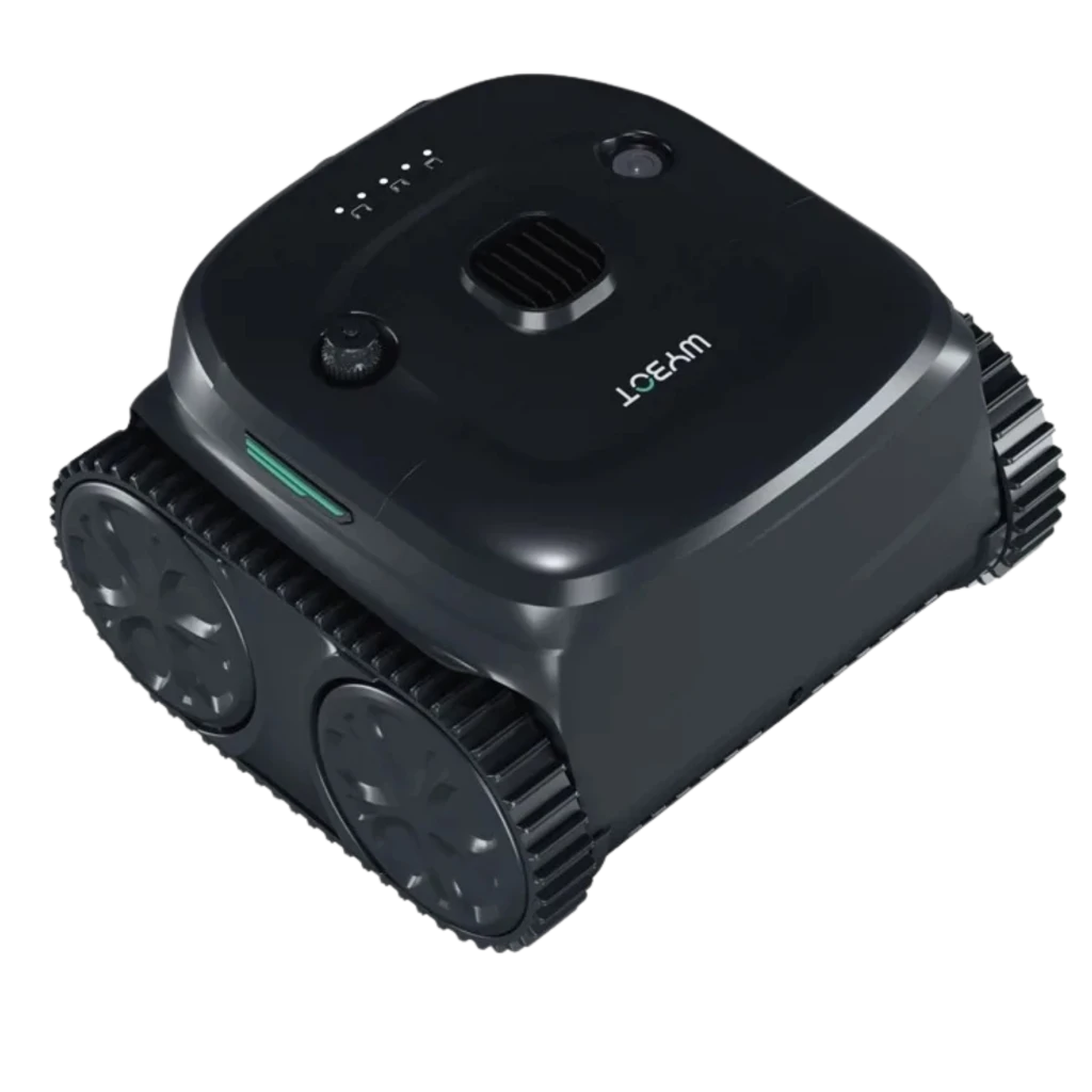 Wybot C2 Pro Vision Robot Limpiafondos Visión AI, cuerpo negro compacto con orugas laterales dobles y ruedas grandes, sensor superior y diseño robusto para