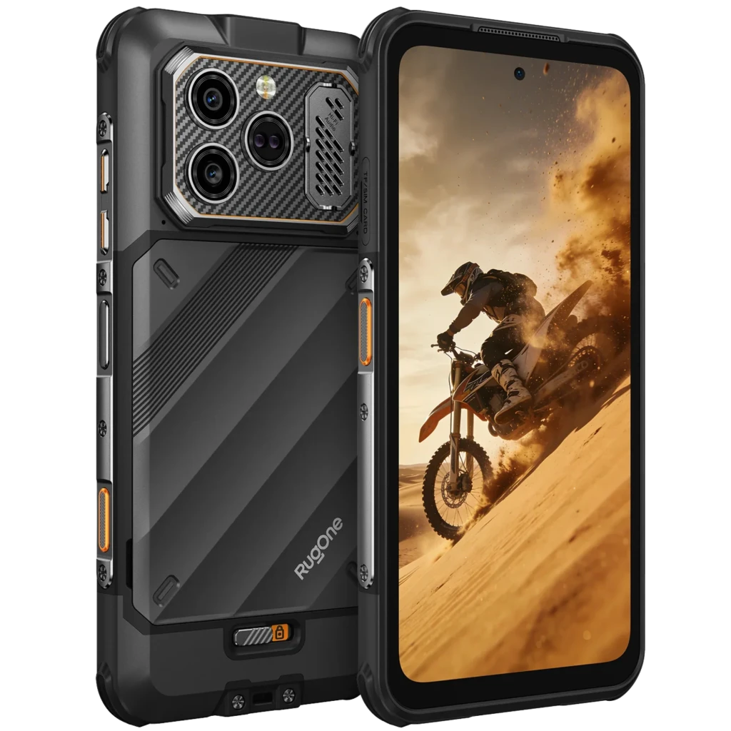 Ulefone RugOne Xever 8 128 GB Negro IP68 8 GB con cuerpo robusto, esquinas reforzadas, triple cámara trasera, pantalla perforada y botones laterales naranjas