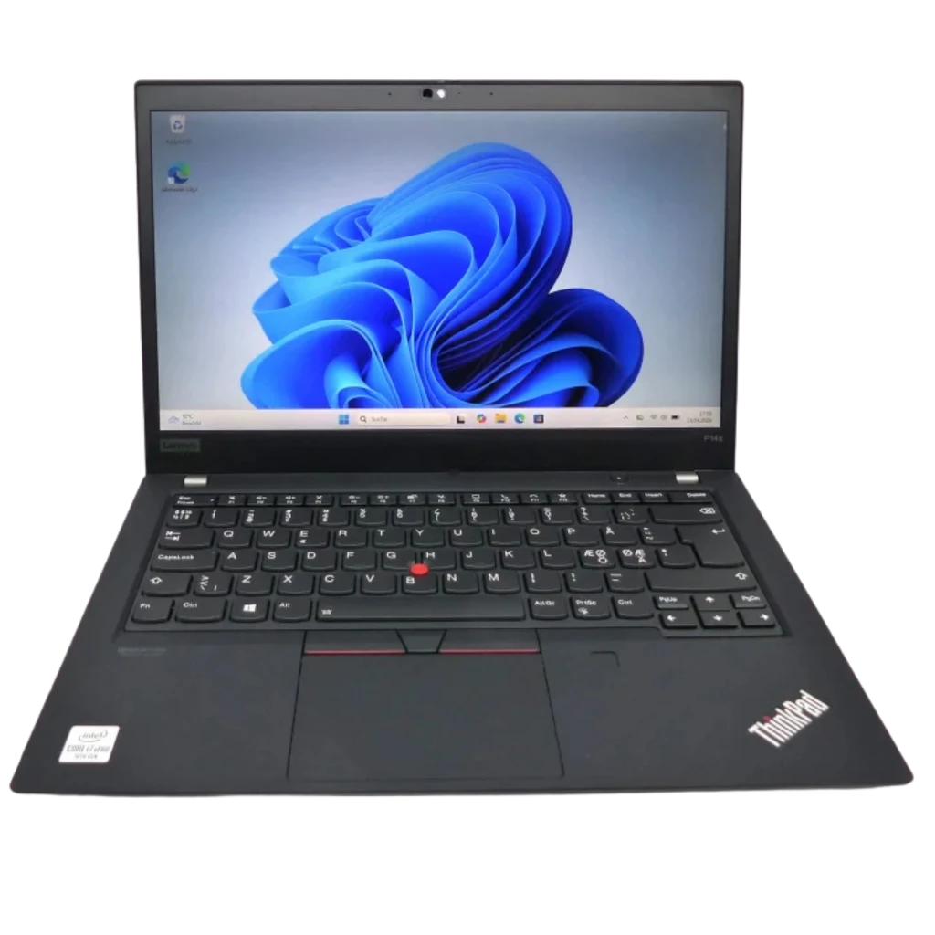 Portátil Lenovo ThinkPad P14s Gen 1 14 pulgadas, teclado QWERTY con TrackPoint rojo, chasis negro, pantalla encendida con Windows, estado renovado excelente