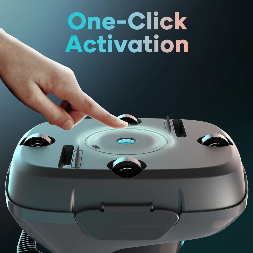Aiper Scuba SE Robot Aspirador Inalámbrico Gris con botón superior de activación con un clic, luces LED circulares y diseño compacto de bordes redondeados