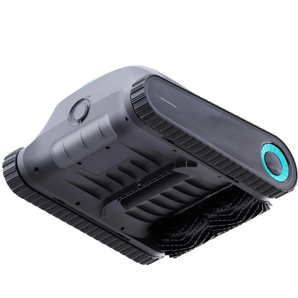 Aiper Scuba S1 2025 Robot Aspirador WavePath 2.0 con diseño gris, orugas laterales antideslizantes, entrada circular azul y cepillos dobles inferiores