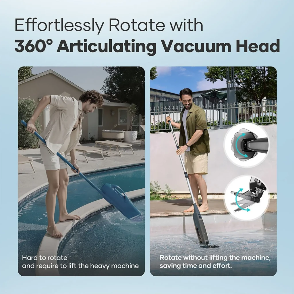 Aiper Pilot X1 Aspirador Manual de Piscina Inalámbrico 45 min con cabezal articulado 360°, diseño ergonómico, tubo largo y boquilla ancha para limpieza