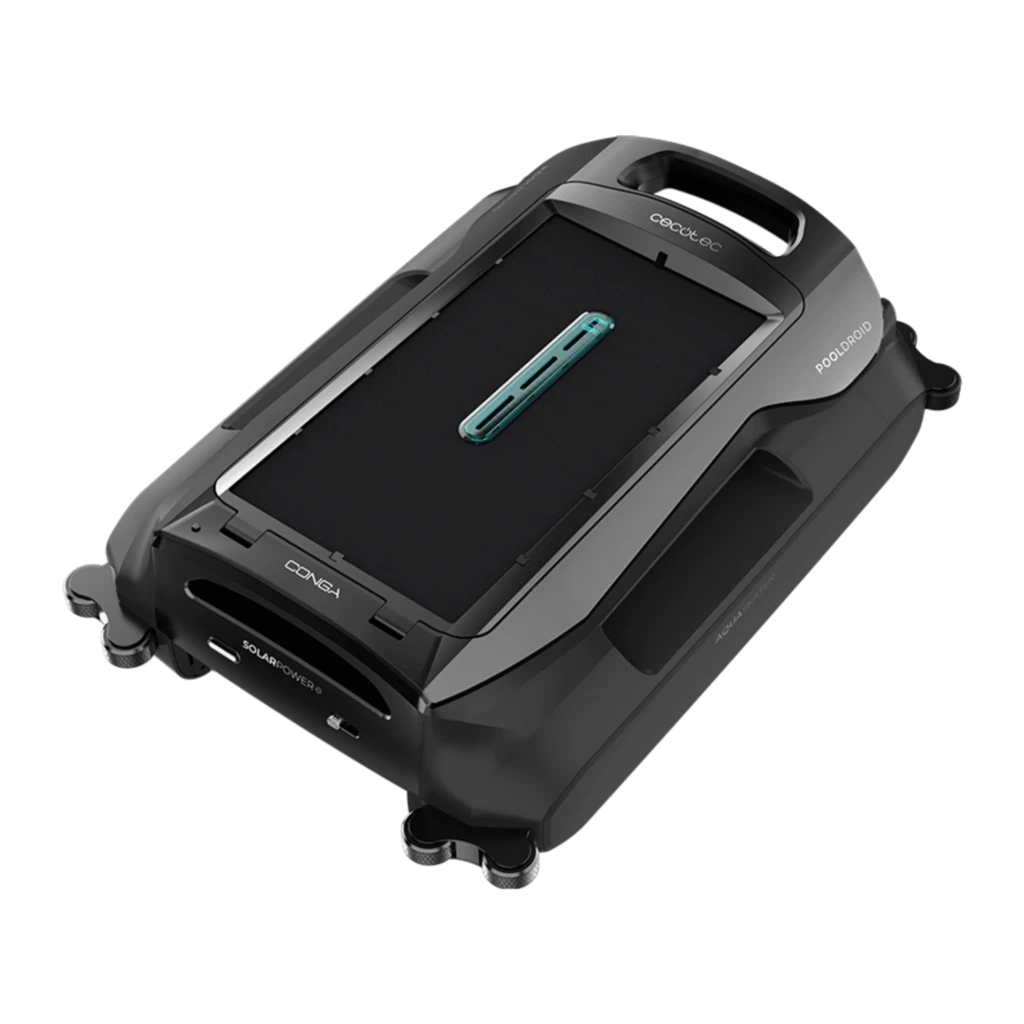 Cecotec Conga Pooldroid AquaSkater 4,5L robot limpia piscinas negro, diseño rectangular bajo perfil, asas integradas, base antideslizante y ruedas de apoyo
