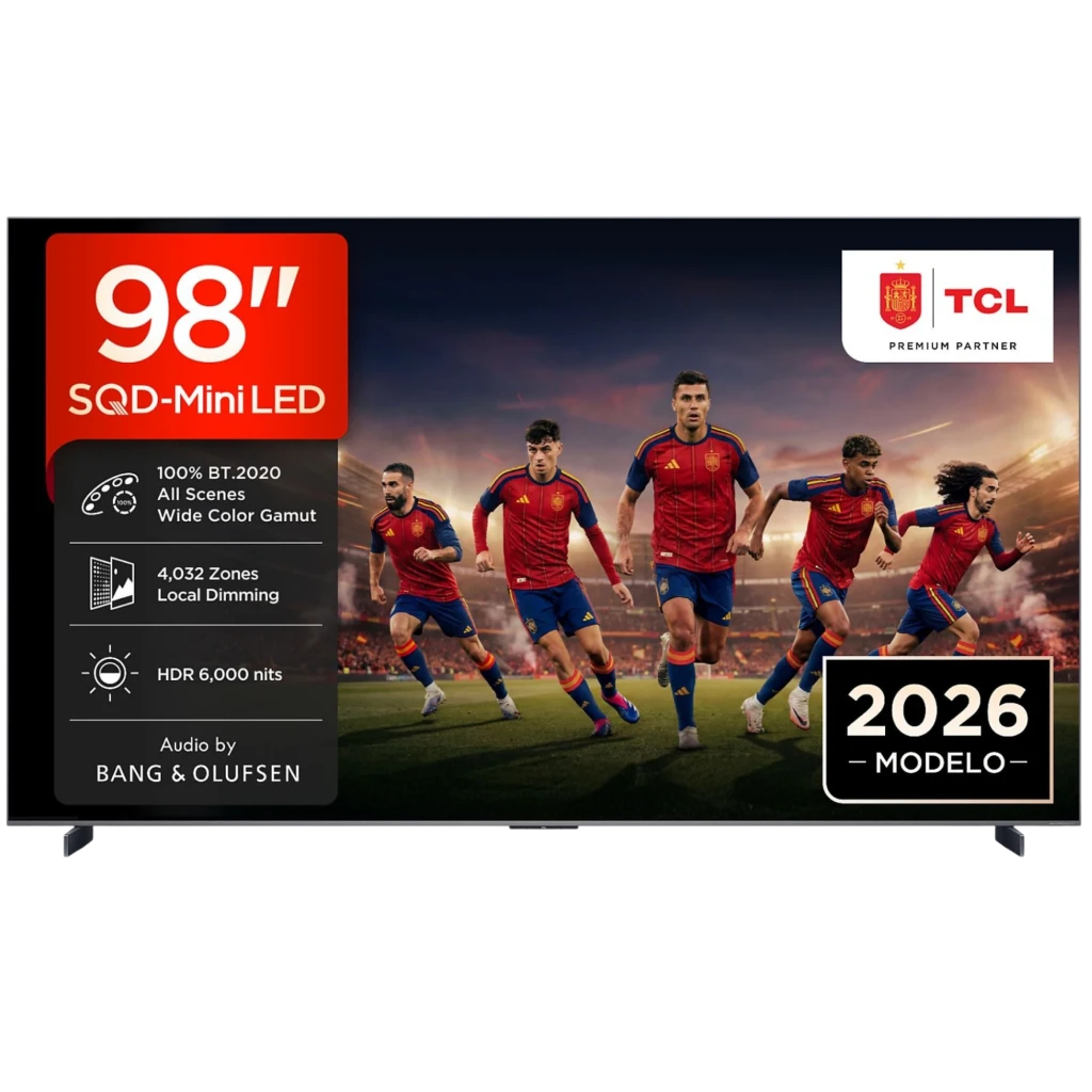 TCL 98C8L Smart TV QD-Mini LED 98 4K AiPQ Pro Preto com moldura fina, HDR 6000 nits, 4032 zonas local dimming e áudio Bang & Olufsen