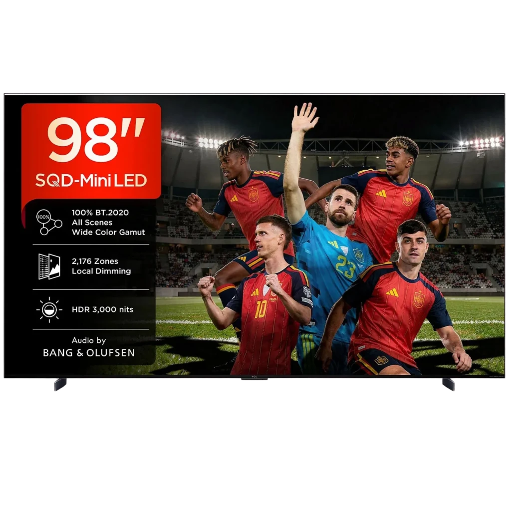 TCL 98C7L Smart TV QD‑Mini LED 98 pulgadas 4K Google TV negro; biseles delgados, HDR 2700 nits, 800 zonas de atenuación, amplia gama de color y audio Bang &