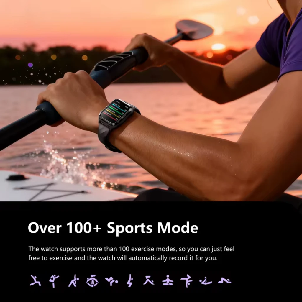 Blackview W10 Pro Smartwatch negro con correa deportiva, pantalla rectangular a color, seguimiento fitness, más de 100 modos deportivos y resistencia IP68