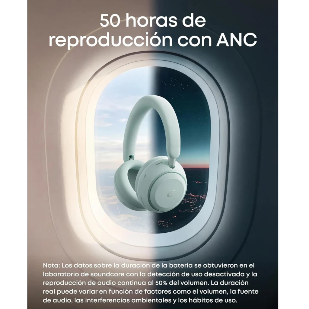 Soundcore Space 2 Bluetooth ANC Hi-Res 70 h Black: auriculares over-ear negros con cancelación activa de ruido y diadema acolchada, diseño elegante en cabina