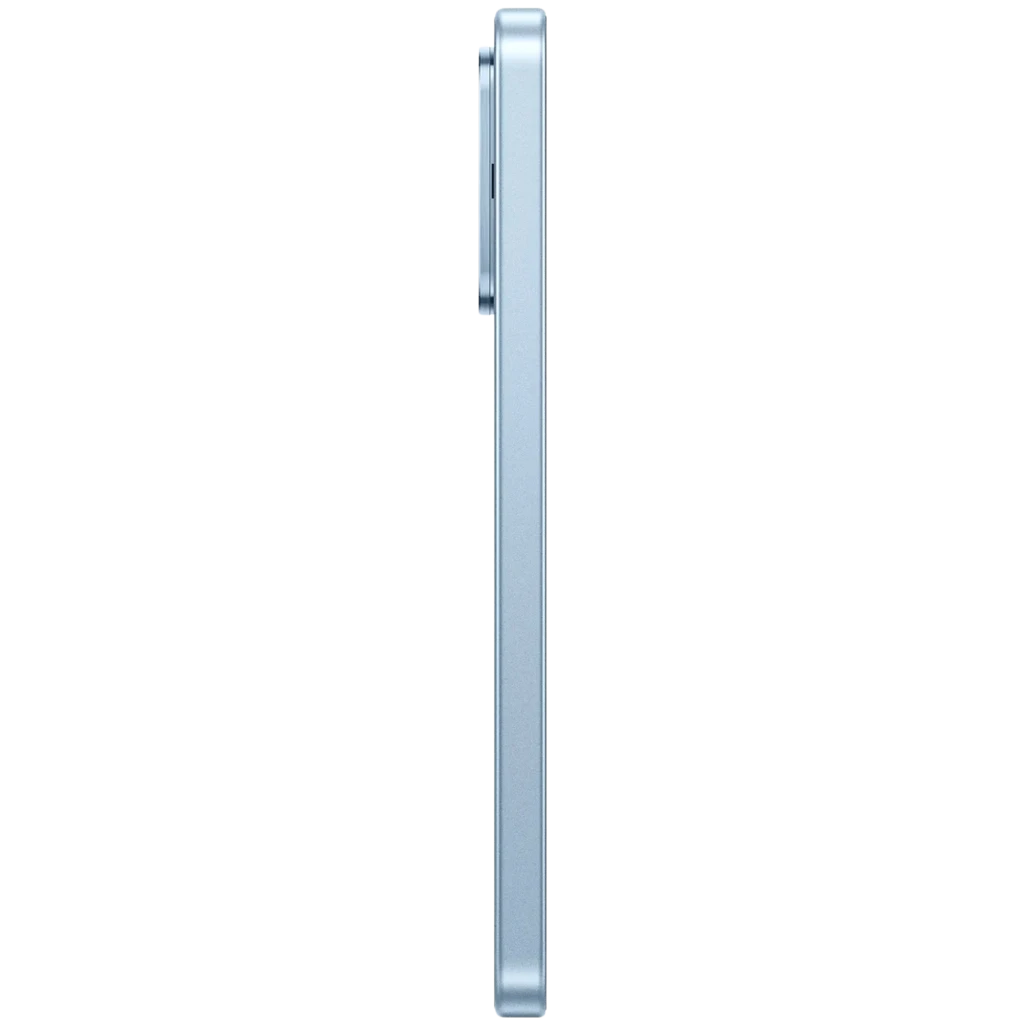Perfil lateral del Xiaomi 17T 5G en azul, cuerpo delgado con marco metálico y módulo de cámara trasera prominente en la esquina superior
