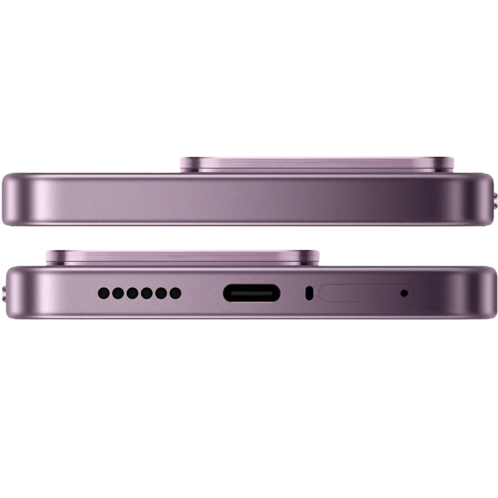 Bordes planos en violeta con módulo de cámara saliente, puerto USB-C centrado, ranura SIM y altavoz inferior del Xiaomi 17T 5G 256 GB 12 GB 6500 mAh