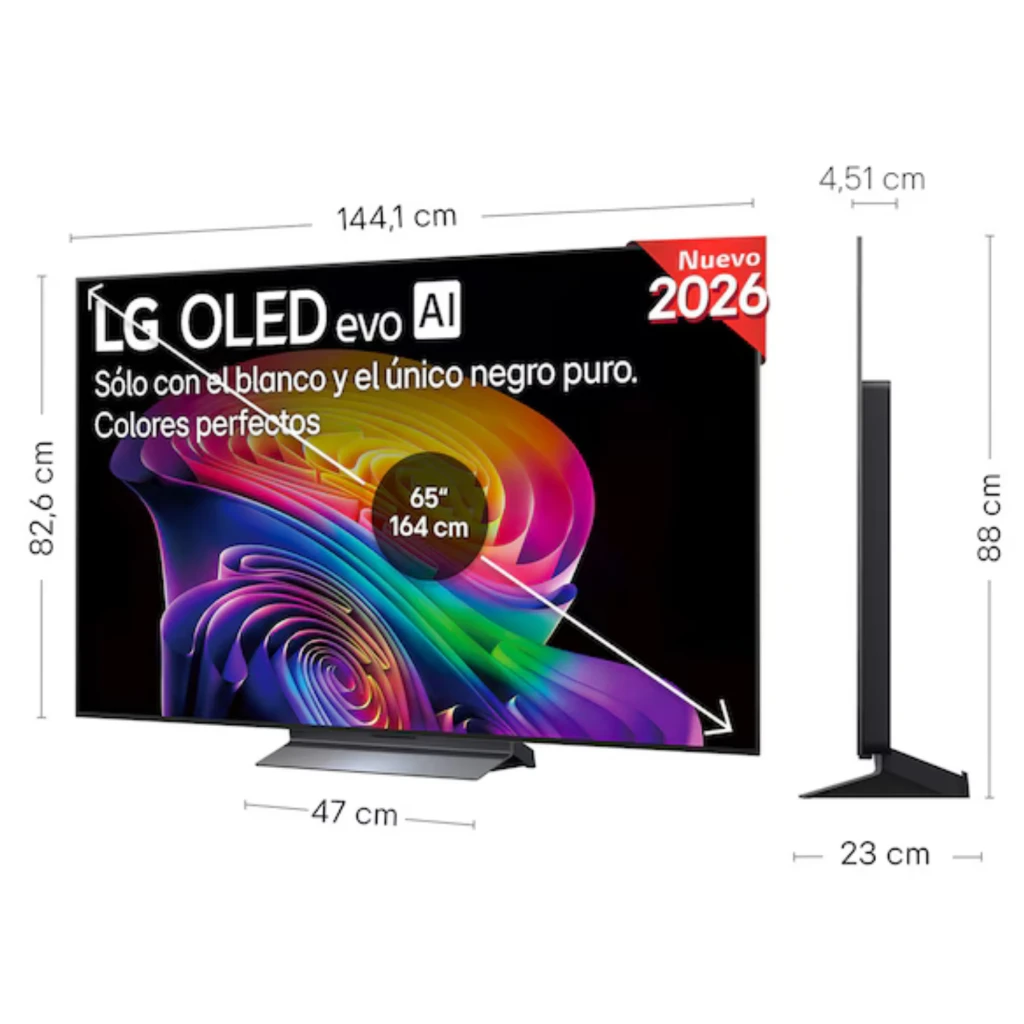 LG OLED 65C66LB Smart TV OLED evo 65" 4K con biseles ultrafinos, panel negro puro, colores vibrantes y diseño delgado con base central estable