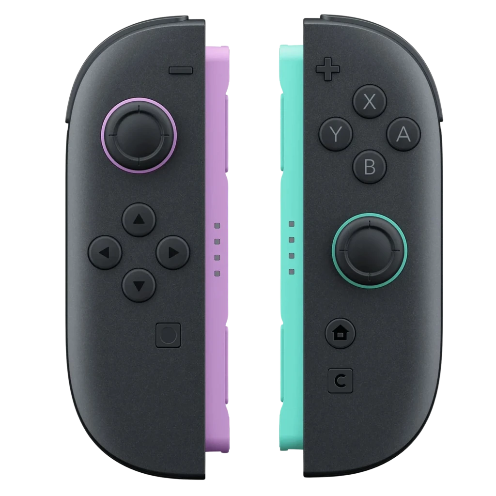 Magnetic Set S2 Mando Inalámbrico compatible con Switch 2 en colores lavanda y turquesa, dos módulos acoplables con botones ABXY, sticks y gatillos
