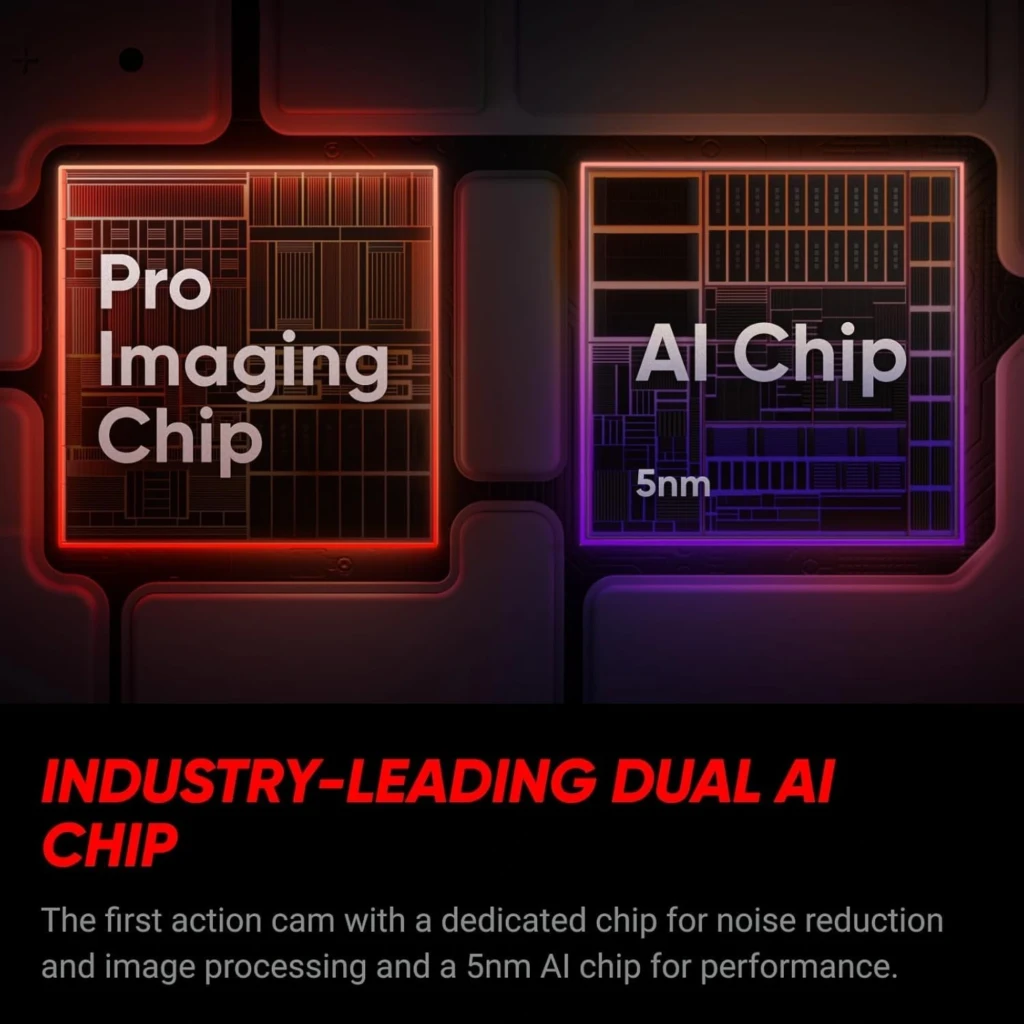 Insta360 Ace Pro 2 con doble chip AI líder: Pro Imaging y AI 5 nm. Mejora ruido, procesamiento e imágenes 8K 50 MP; resistente y sumergible hasta 12 m