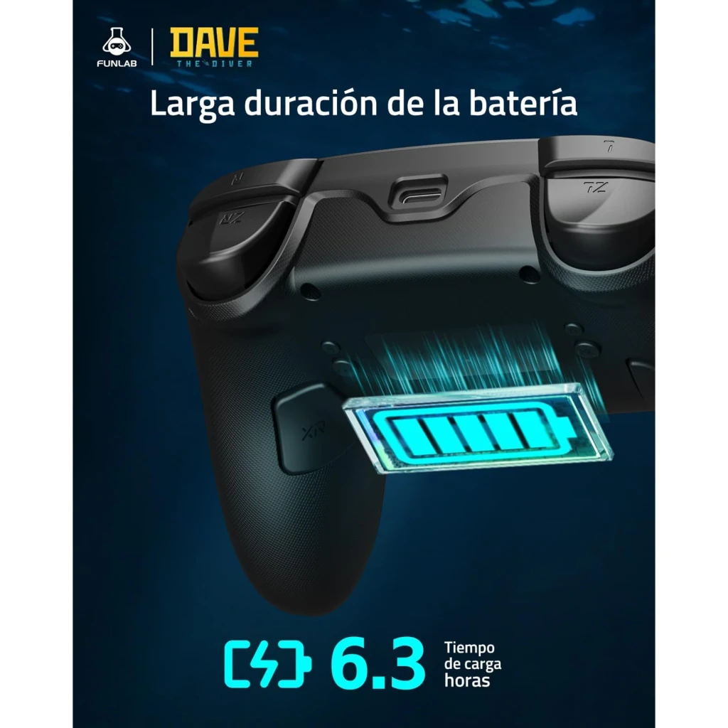 Mando Funlab Luminex Pro Wireless Switch con luz LED de batería, agarres ergonómicos y base de carga incluida, edición colaborativa Dave