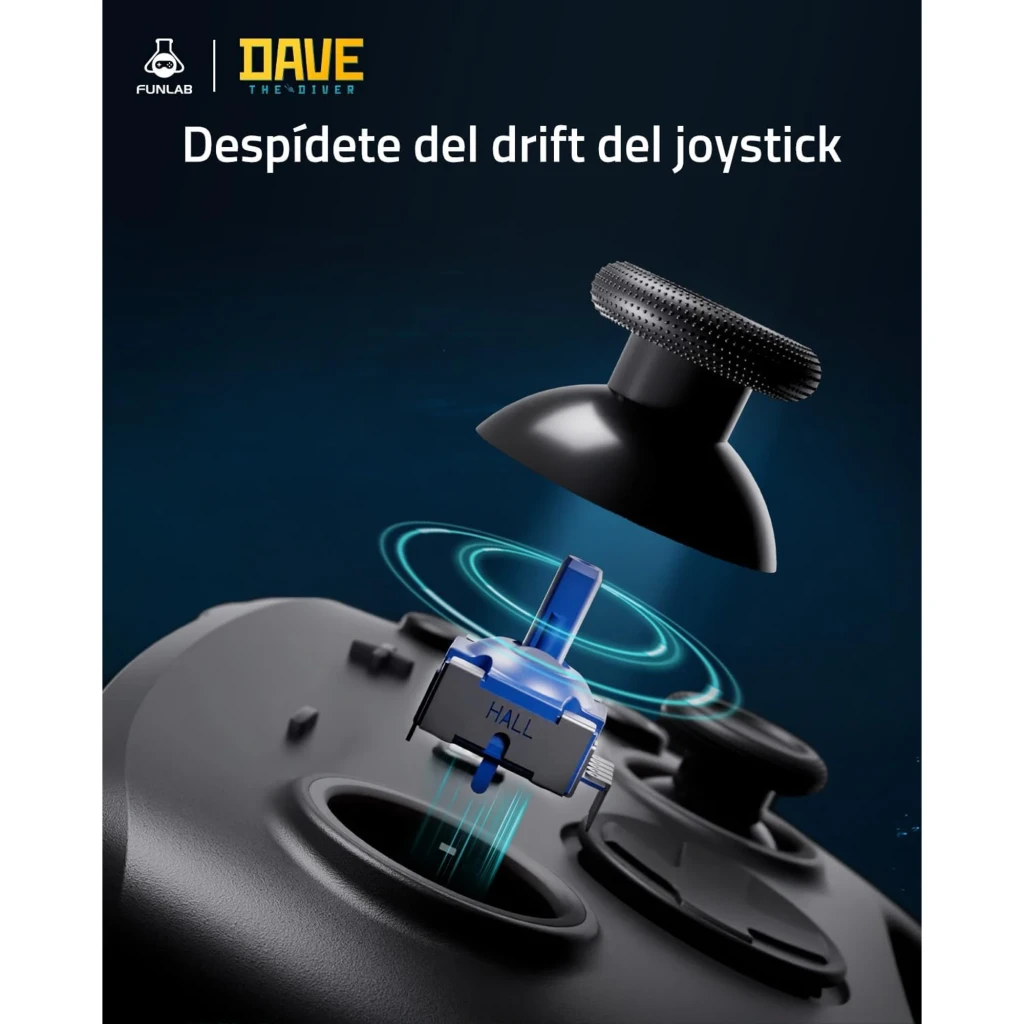 Mando Funlab Luminex Pro Wireless Switch con dock de carga, sticks con sensor Hall anti drift, diseño negro mate Dave Collab Edition, botones ABXY negros