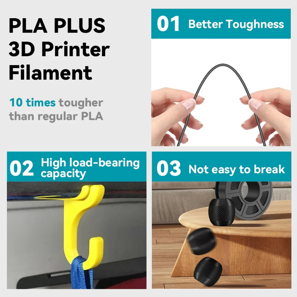 Bobina de filamento PLA+ negro 1.75 mm SUNLU 1 kg, alta tenacidad, gran capacidad de carga y resistencia a roturas; superficie lisa y enrollado uniforme
