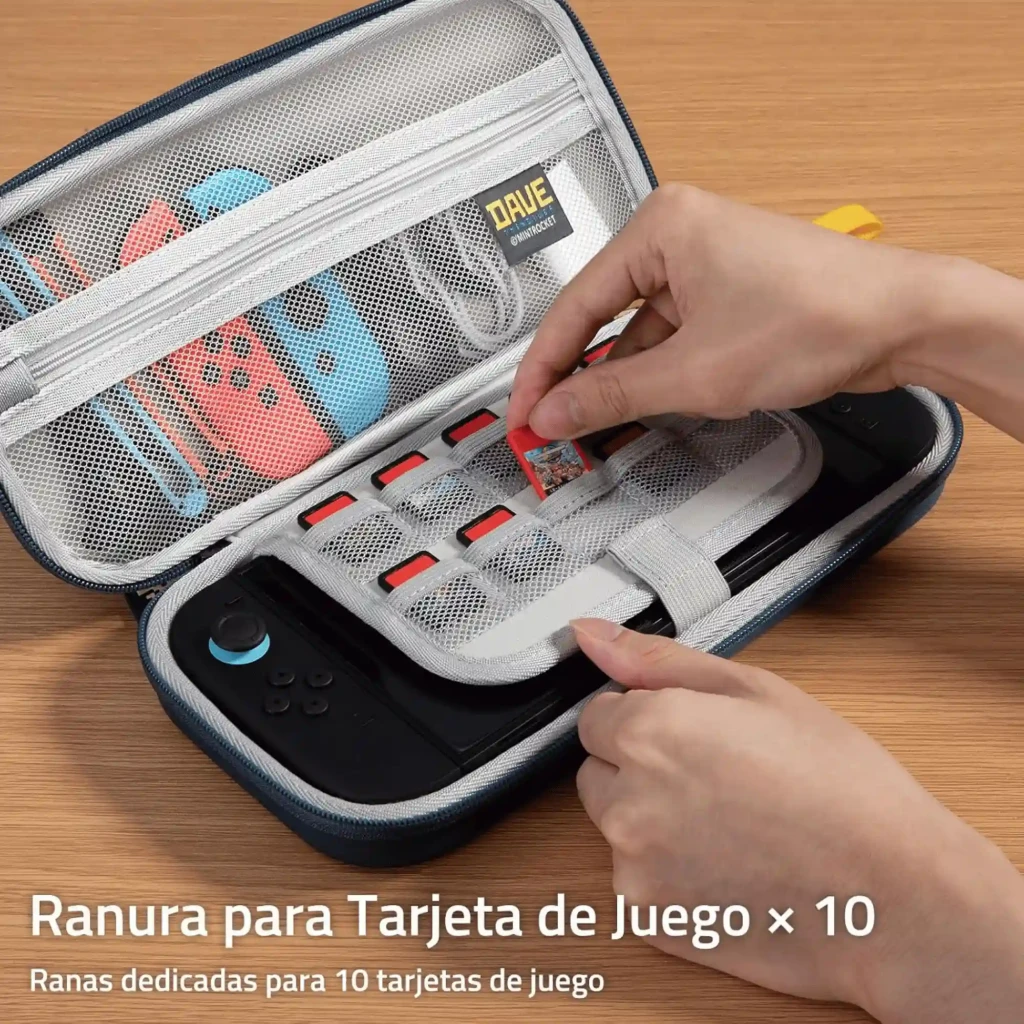 Estuche rígido EVA para Switch 2/1/OLED con 10 ranuras de tarjetas, malla con cierre, correa elástica y diseño Dave the Diver; protege y organiza tu consola