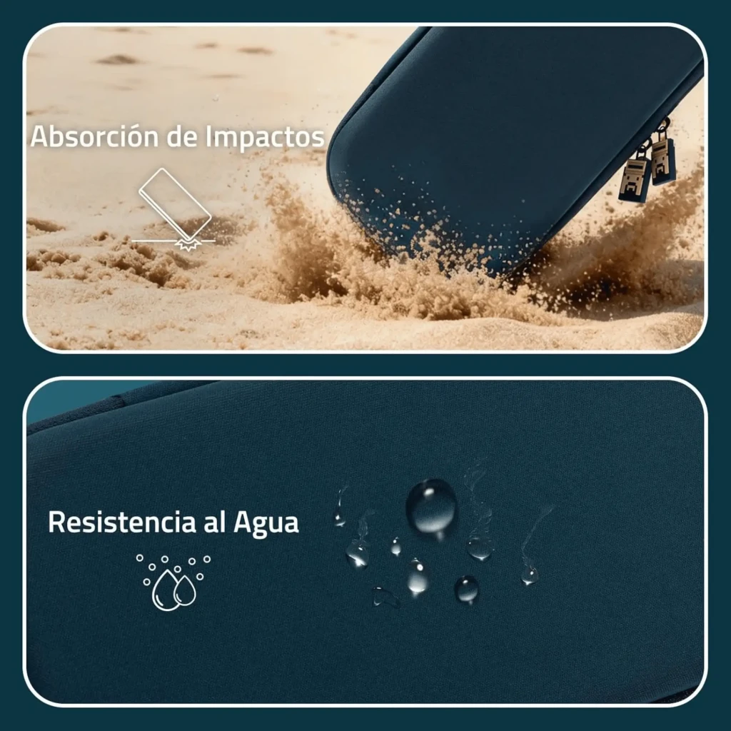 Estuche rígido azul para Switch con cremalleras dobles, absorción de impactos y resistencia al agua; acabado EVA y capacidad para 10 cartuchos