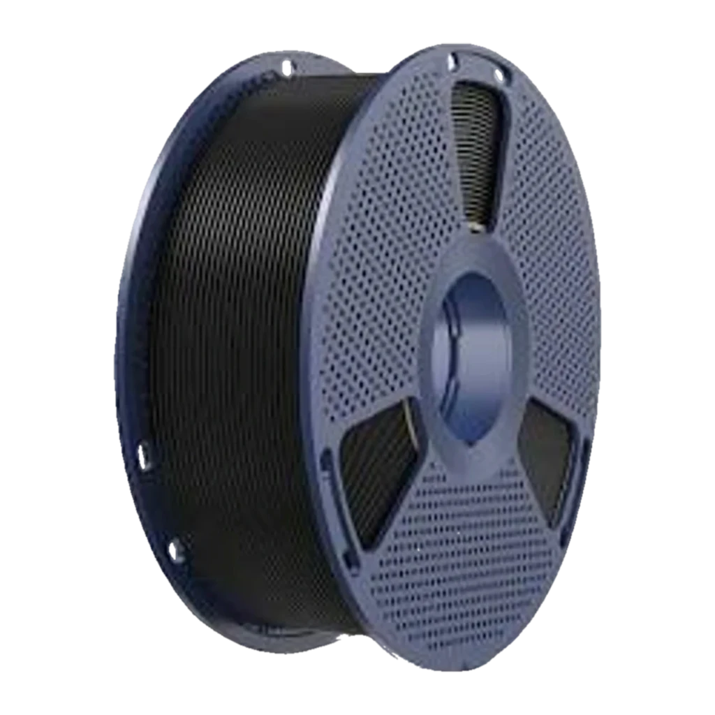 Filamento Sunlu PETG negro 1.75 mm 1 kg ±0.02 mm en carrete azul oscuro con perforaciones y núcleo amplio, bobinado uniforme y acabado mate