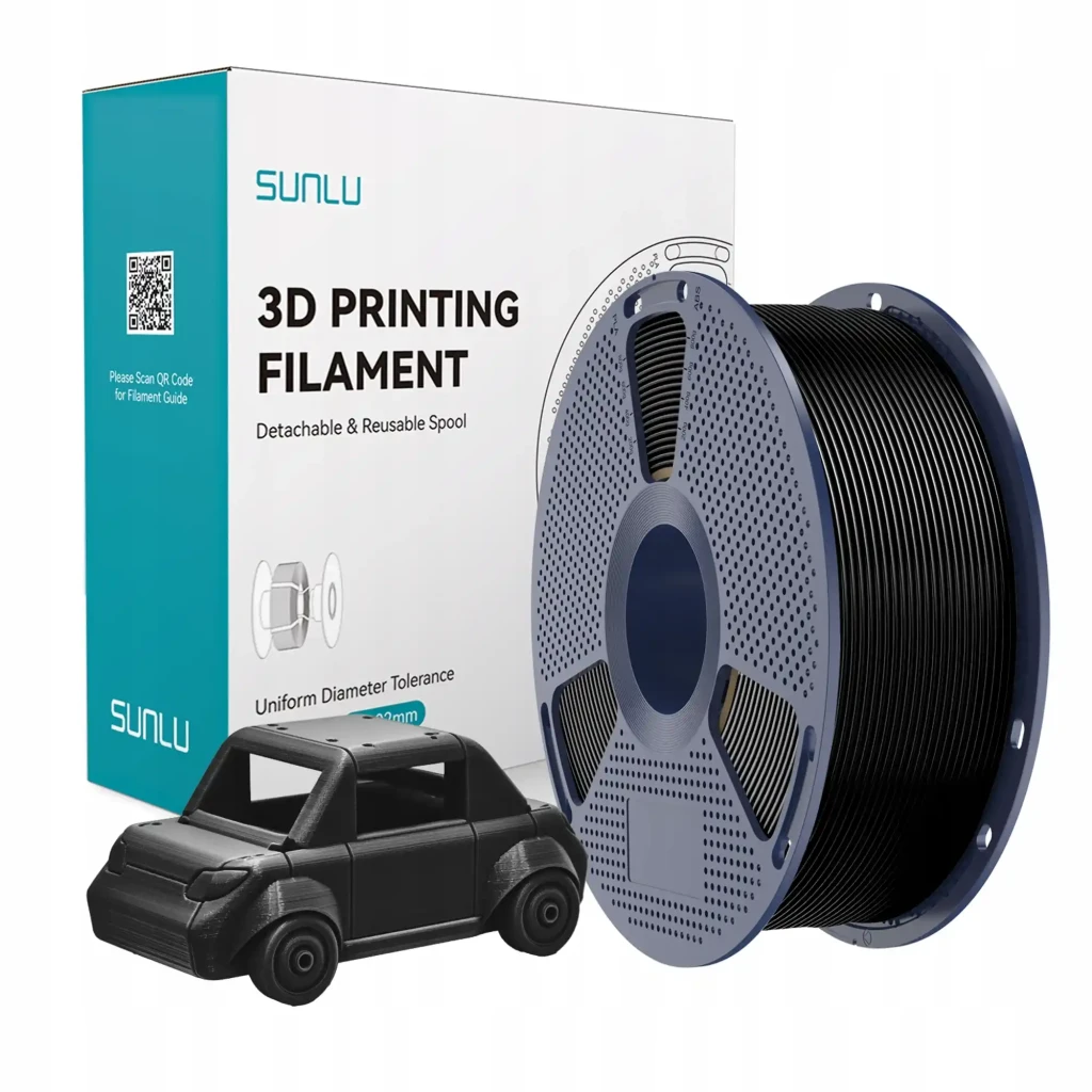 Bobina Filamento Sunlu PETG Negro 1.75mm 1kg tolerancia ±0.02mm con carrete reutilizable; incluye mini auto impreso de muestra y caja de la marca Sunlu