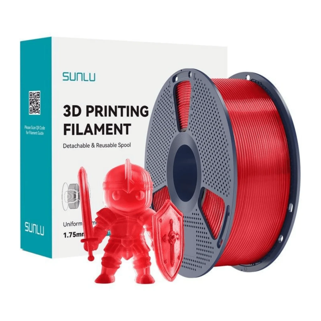 Bobina de filamento PLA Plus rojo transparente 1.75 mm con carrete reutilizable, figura de caballero impresa de muestra y caja Sunlu 3D Printing Filament