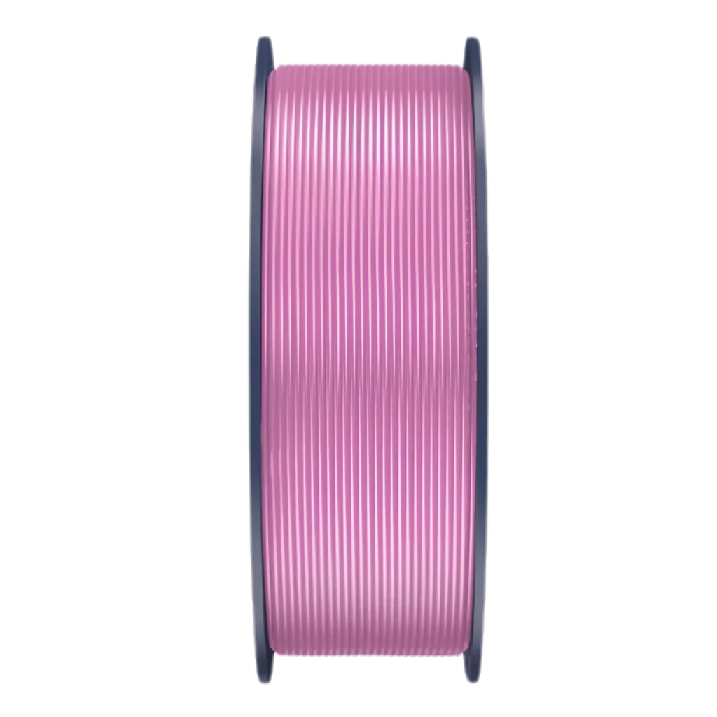 Carrete de filamento PETG rosa Sunlu 1.75 mm, 1 kg, tolerancia ±0.02 mm. Bobina negra con filamento liso y uniforme, ideal para impresión 3D.