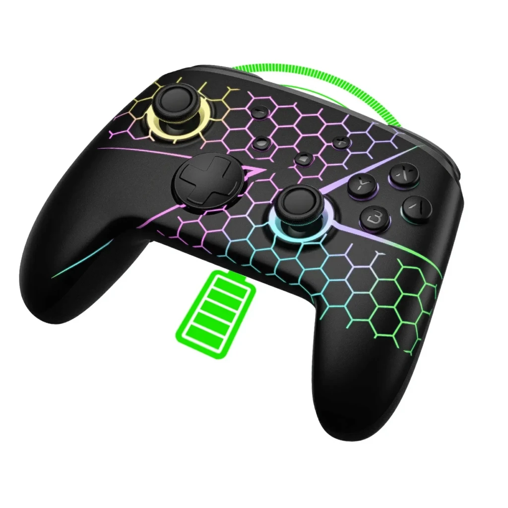 Mando inalámbrico FUNLAB Firefly Pro - Edición Z RGB con patrón hexagonal iluminado, joysticks y botones retroiluminados, indicador de batería y diseño