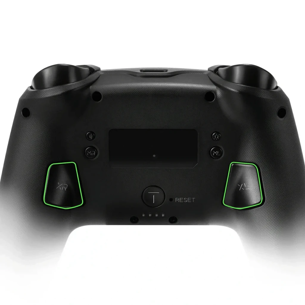 Mando inalámbrico FUNLAB Firefly Pro - Edición Z RGB con carcasa negra texturizada, pantalla central, botón T, RESET y gatillos traseros XR y AL con borde