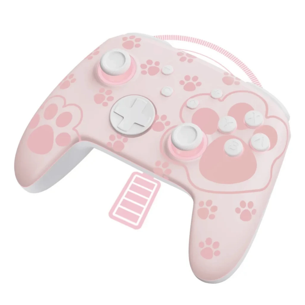 Mando inalámbrico FUNLAB Firefly Pro Edición Cat Paw RGB en rosa pastel, diseño de huellas, joysticks y botones blancos, retroiluminación RGB y batería