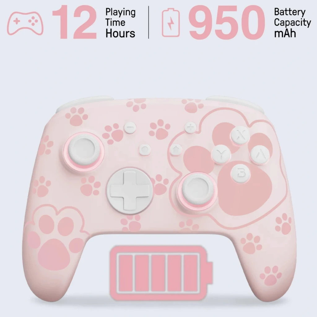 Mando inalámbrico FUNLAB Firefly Pro Edición Cat Paw RGB en rosa pastel con huellas de gato, botones blancos, cruceta gris y batería 950 mAh 12 horas